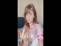 Naughty minded daughter shows off playful side using her favorite video filter in this short clip